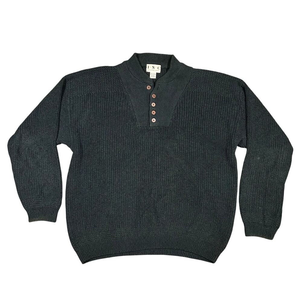 Vintage Heavy Knit Sweater Men’s XL Henley INC 5 Button Green Pullover